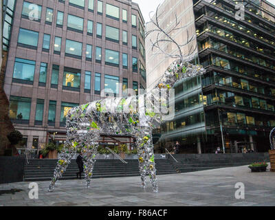 A Christmas reindeer sculpture in Exchange Square in the City of London Stock Photo