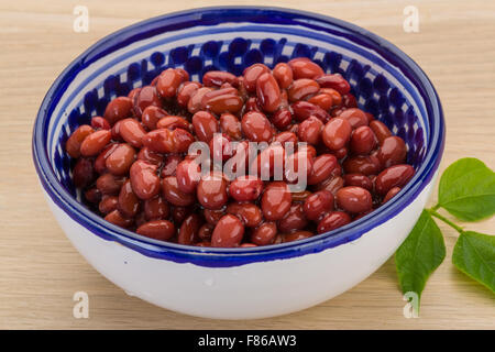 Red beans from can with leaf Stock Photo