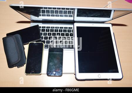 All the digital devices of daily use: Smartphone, ipod, leptop, tablet, PC Stock Photo