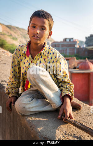 Boy, portrait, Galtaji, Khania-Balaji, Jaipur, Rajasthan, India Stock Photo