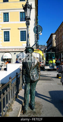 Trieste Italy, view o Ponterosso squarel with life size statue of James Joyce; the famous writer lived many years in Trieste Stock Photo