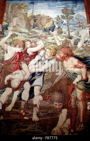 The tapestry 'The massacre of the Innocents' hanging in the Vatican Museum. Stock Photo