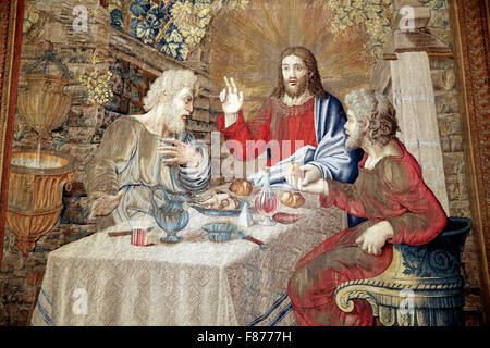 The tapestry 'Supper at Emmaus' hanging in the Vatican Museum. Stock Photo