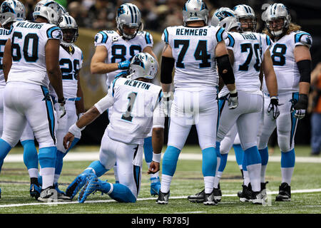 New Orleans, Louisiana, USA. 6th December, 2015. Carolina Panthers quarterback Cam Newton (1) during the NFL football game between the New Orleans Saints and the Carolina Panthers at the Mercedes-Benz Superdome in New Orleans, LA. Credit:  Cal Sport Media/Alamy Live News Stock Photo