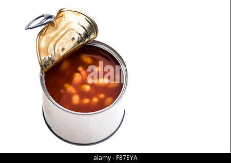 Can of opened baked beans. Stock Photo