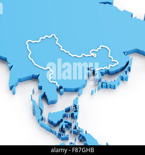 Extruded map of China and Asia region Stock Photo