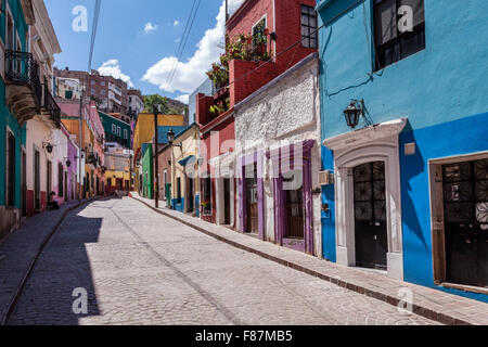 Colorful street in the historic downtown of Guanajuato, Mexico. Stock Photo