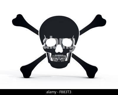 Black skull and bones on white background Stock Photo