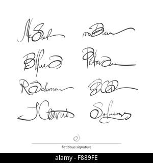 set of fictitious, personal signatures isolated on white background. vector document autograph Stock Vector