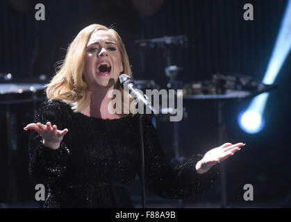 Huerth, Germany. 06th Dec, 2015. The singer Adele performs on stage during RTL's end-of-year review '2015! Menschen, Bilder, Emotionen' (lit. People, images, emotions) in Huerth, Germany, 06 December 2015. Photo: HENNING KAISER/dpa/Alamy Live News Stock Photo