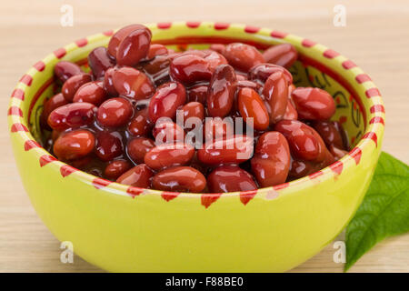 Red beans from can with leaf Stock Photo