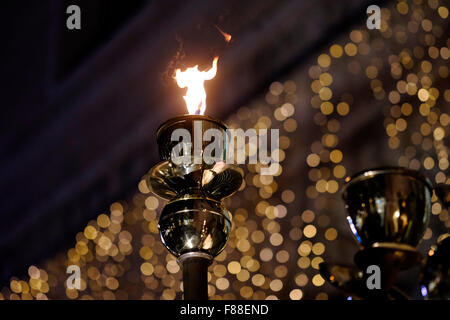 Candle burning during the first day of Jewish Hanuka feast. Jerusalem Israel Stock Photo