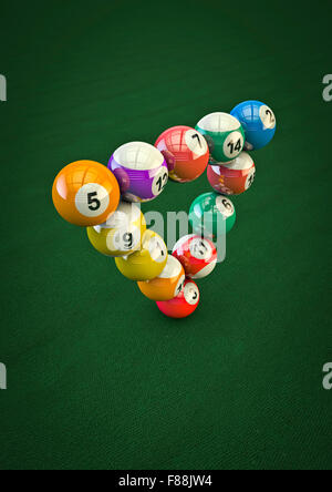 Impossible pool ball trick / 3D render of pool balls in impossible formatio Stock Photo