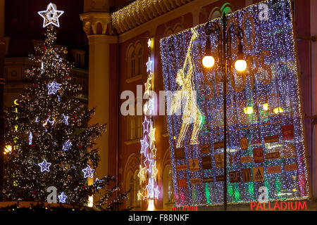 Palladium Shopping Center on Namesti Republiky Square at Christmas time, Prague, Czech Republic Stock Photo