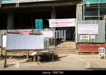 Polling station in the  Myanmar General election where Aung San Suu Kyi's NLD party won the majority Stock Photo