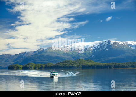 Boat in Tracy Arm Fjord Alaska Stock Photo