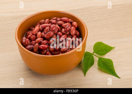 Red beans from can with leaf Stock Photo