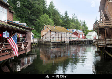 KETCHIKAN, ALASKA - SEPTEMBER 30, 2012: Creek Street is a historic boardwalk perched on pilings along the banks of Ketchikan Cre Stock Photo