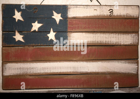 Wooden art piece abstract of the American Flag. Cumberland Wisconsin WI USA Stock Photo
