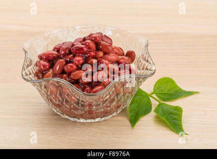 Red beans from can with leaf Stock Photo