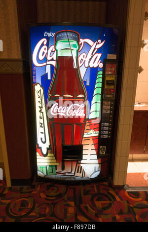 Modern day coin operated bottled coke vending machine at The CineMark Theater. Woodridge Illinois IL USA Stock Photo