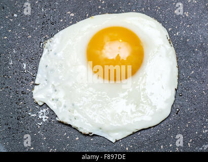 Fried egg in the frying pan. Stock Photo