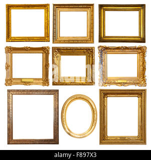 Set of few Luxury golden frames. Isolated over white background with clipping path Stock Photo
