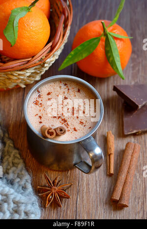 Homemade Peppermint Hot Chocolate on old wooden table Stock Photo