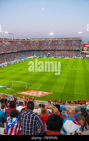 People in Vicente Calderon stadium during a football match. Madrid, Spain. Stock Photo