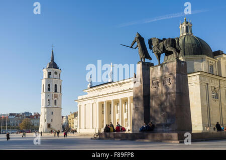 Gediminas monument at Cathedral Square in Vilnius, Lithuania, Europe Stock Photo