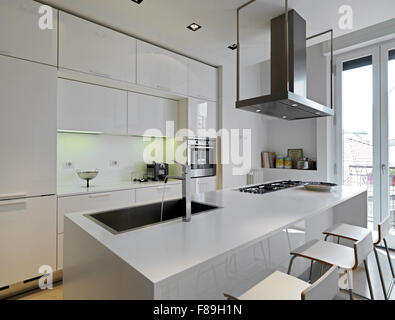 interior view of a white modern kitchen Stock Photo
