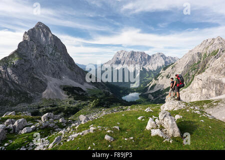 Seebensee with Zugspitze and Sonnenspitze, Wetterstein Mountains, Alps, Austria, Europe Stock Photo