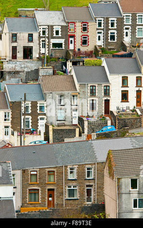 Terraced Cottages at Blaengwynfi, an old coal mining village in the Gwynfi Valley south Wales Stock Photo