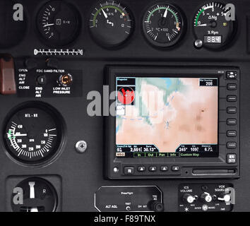 Inside pilot cockpit.Helicopter instrument and control panel. Stock Photo