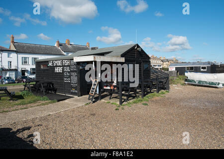 Smoked fish shop on the beach at Aldeburgh Suffolk England Stock Photo