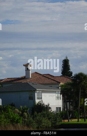 House with chimney and tile roof at Ormond-by-the-Sea Stock Photo