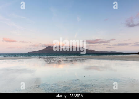 Overlooking Rum Cullin Mountains, Laig Bay, Eigg, Small Isles, Inner Hebrides, Scotland. Stock Photo