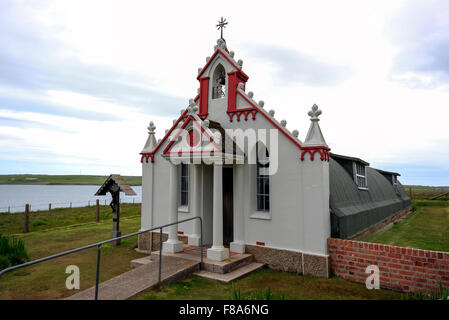 Italian Chapel, built by Italian Prisoners constructing the Churchill Barriers, Lamb Holm Orkney Islands Scotland UK Stock Photo