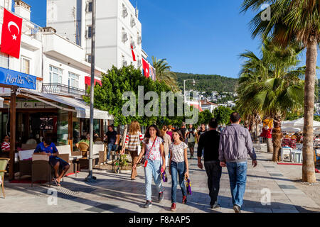 People Walking Along The Seafront, Bodrum, Mugla Province, Turkey Stock Photo