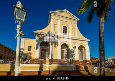 Iglesia de la Santisima Trinidad with lantern in the center of Trinidad, Street Scene, Trinidad, Cuba, Sancti Spíritus,Caribbean Stock Photo
