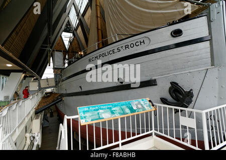 Person next to the RCMP St. Roch schooner, Vancouver Maritime Museum, Vancouver, BC, Canada Stock Photo