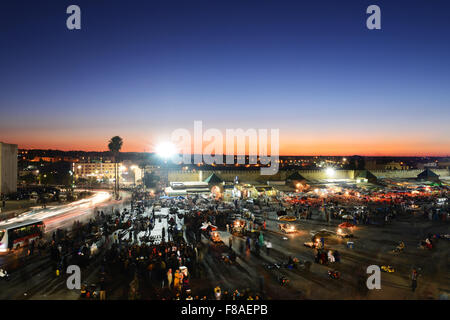 Crowed enjoy performances at Place El Hedim sq. in Meknes, Morocco. Stock Photo