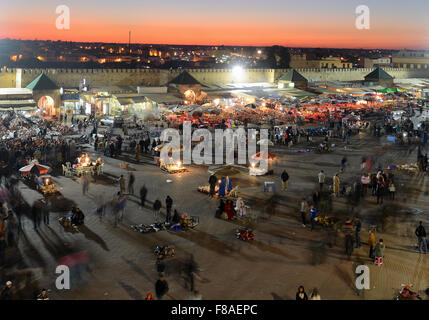 Crowed enjoy performances at Place El Hedim sq. in Meknes, Morocco. Stock Photo