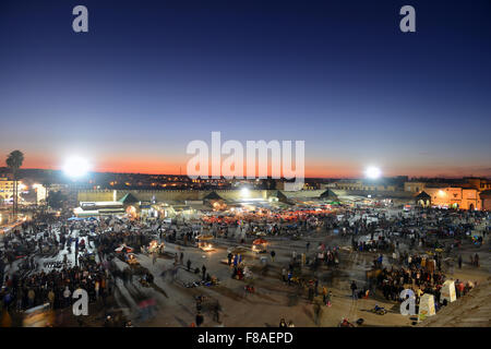 Crowed enjoy performances at Place El Hedim sq. in Meknes, Morocco. Stock Photo