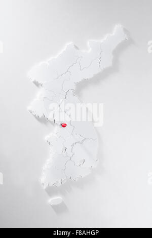 Map of Korea and a pin pinned on the map Stock Photo