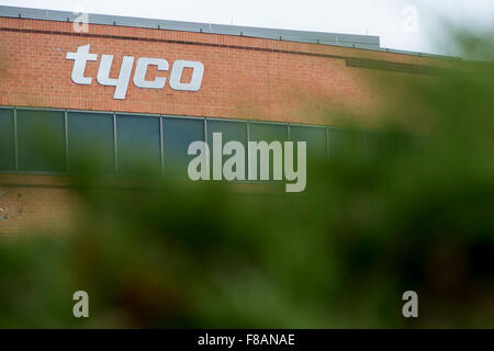 A logo sign outside of the headquarters of Tyco International Ltd., in Princeton, New Jersey on November 22, 2015. Stock Photo