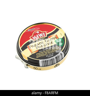 Tin Of Kiwi Black Parade Gloss Prestige Shoe Polish on a White Background Stock Photo