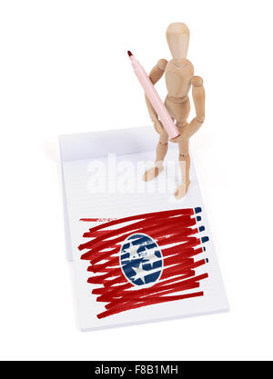 Wooden mannequin made a drawing of a flag - Tennessee Stock Photo