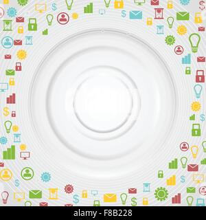 Grey tech background with bright communication icons. Vector design Stock Vector