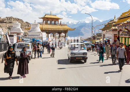 The streets of Leh in Ladakh in India Jammu & Kashmir state. Stock Photo